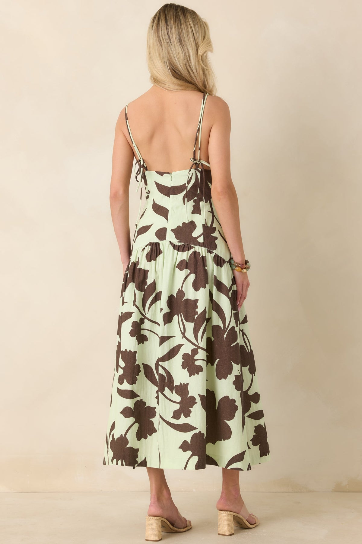 MINKPINK Esme Mint & Chocolate Floral Cotton Strappy Midi Dress