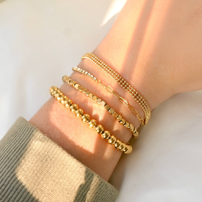 18k Gold Beaded Paperclip & Tennis Bracelet