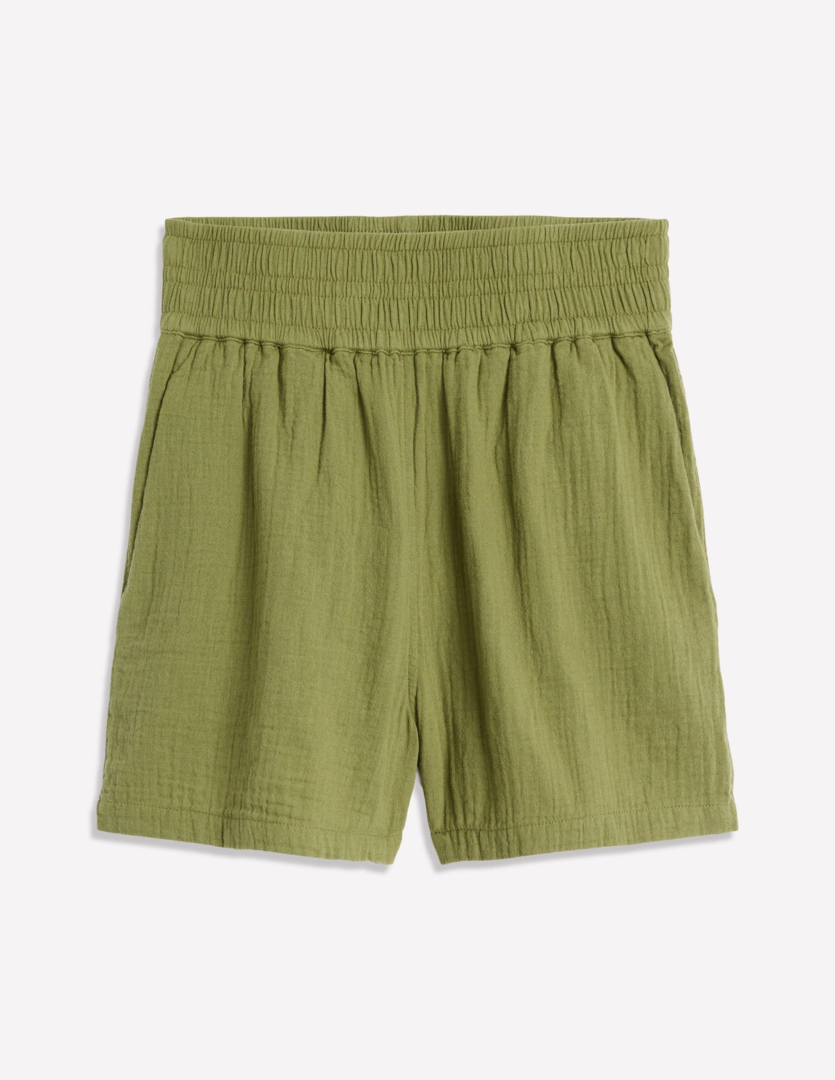 Smocked Double Cloth Shorts-Olive Green