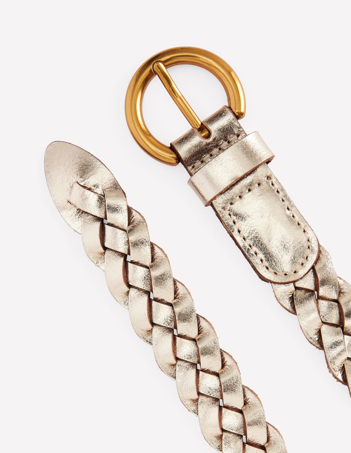 Skinny Plaited Belt-Gold