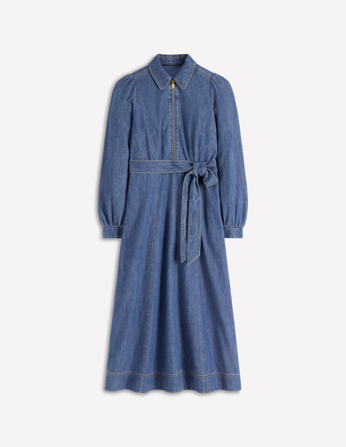 Adelaide Zip Denim Midi Dress-Mid Vintage Denim