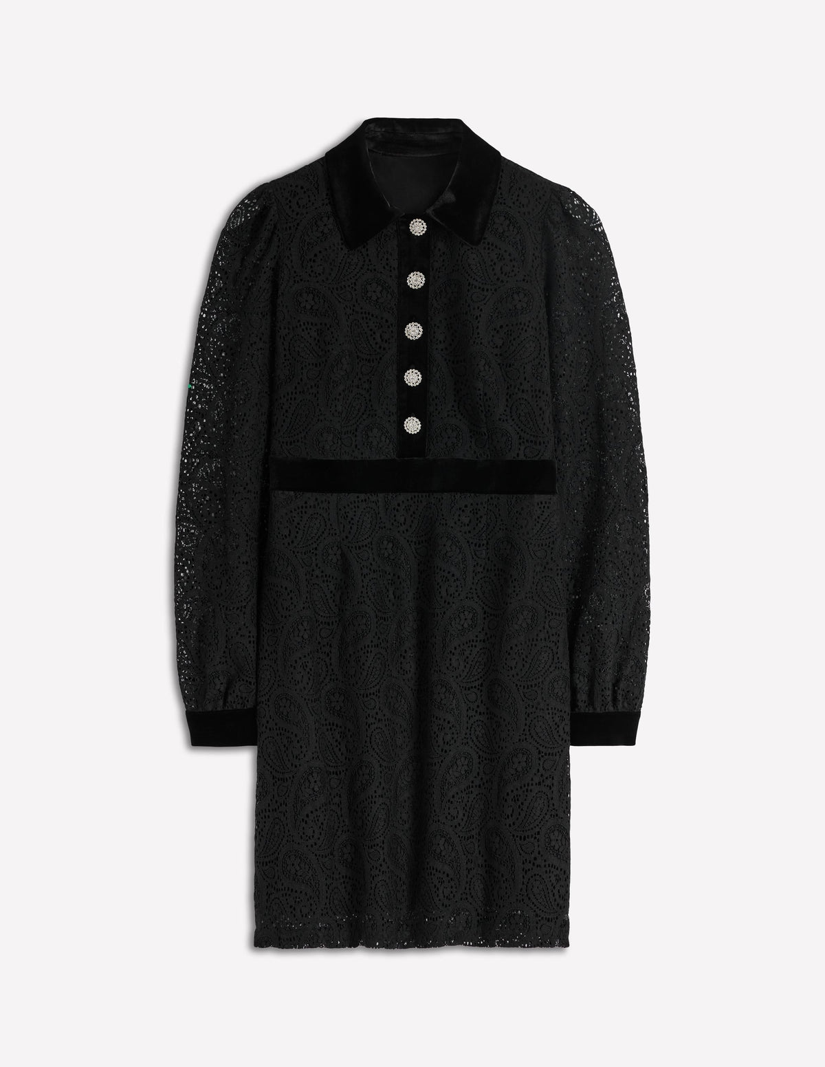 Collar Button Lace Dress-Black