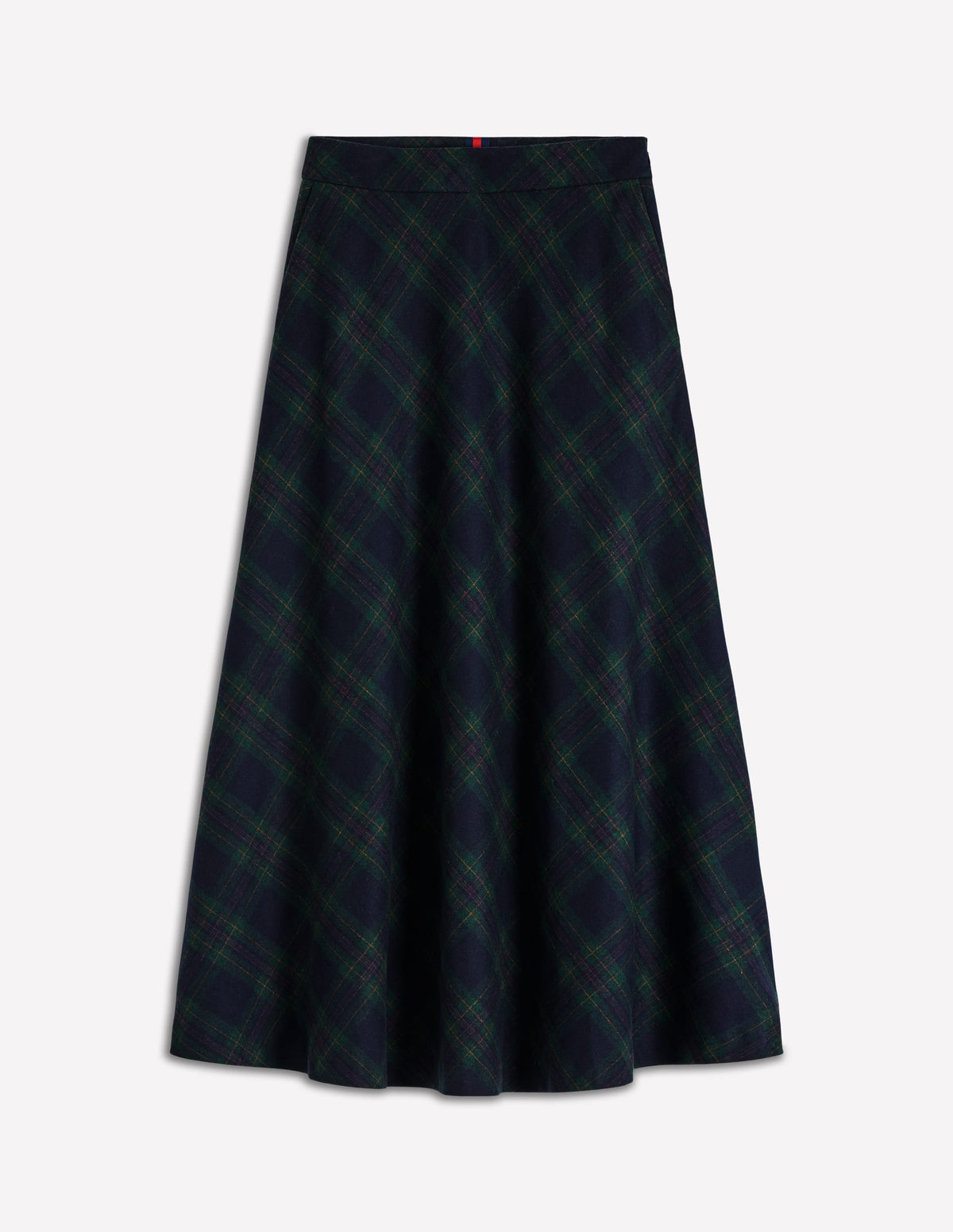 Hayley Wool Midi Skirt-Navy and Green Tonal Check