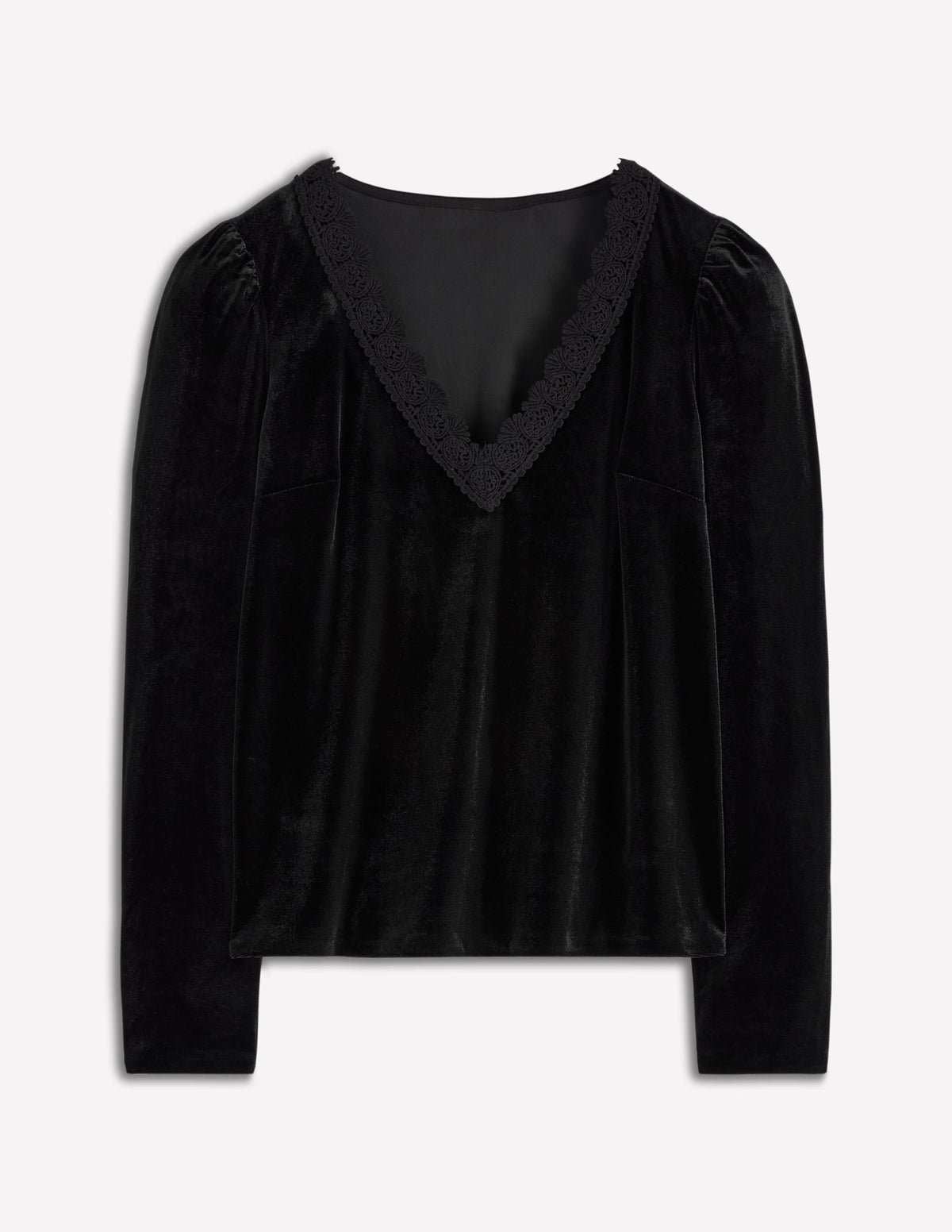 Flora V-Neck Velvet Top-Black