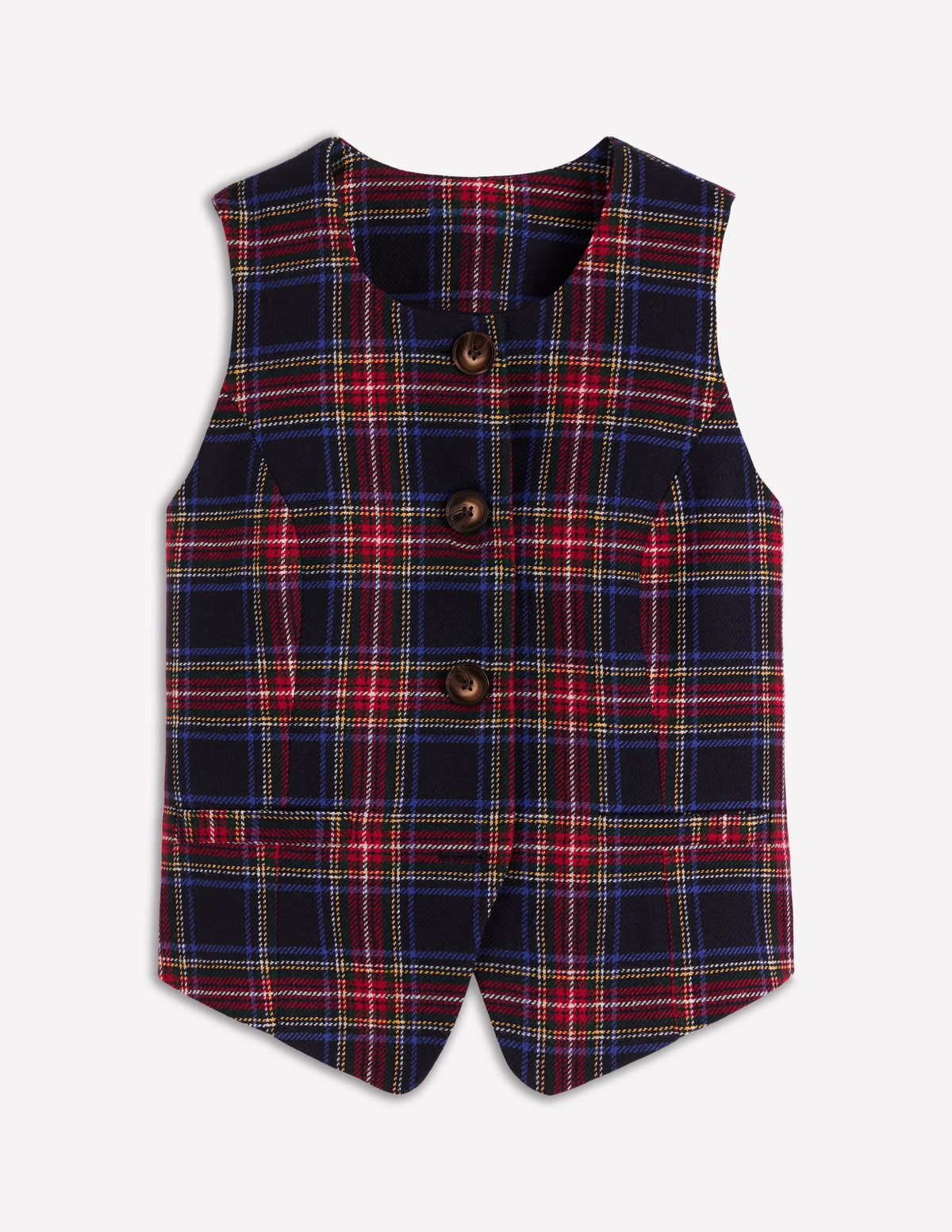Tailored Check Waistcoat-Navy, Green and Red Check