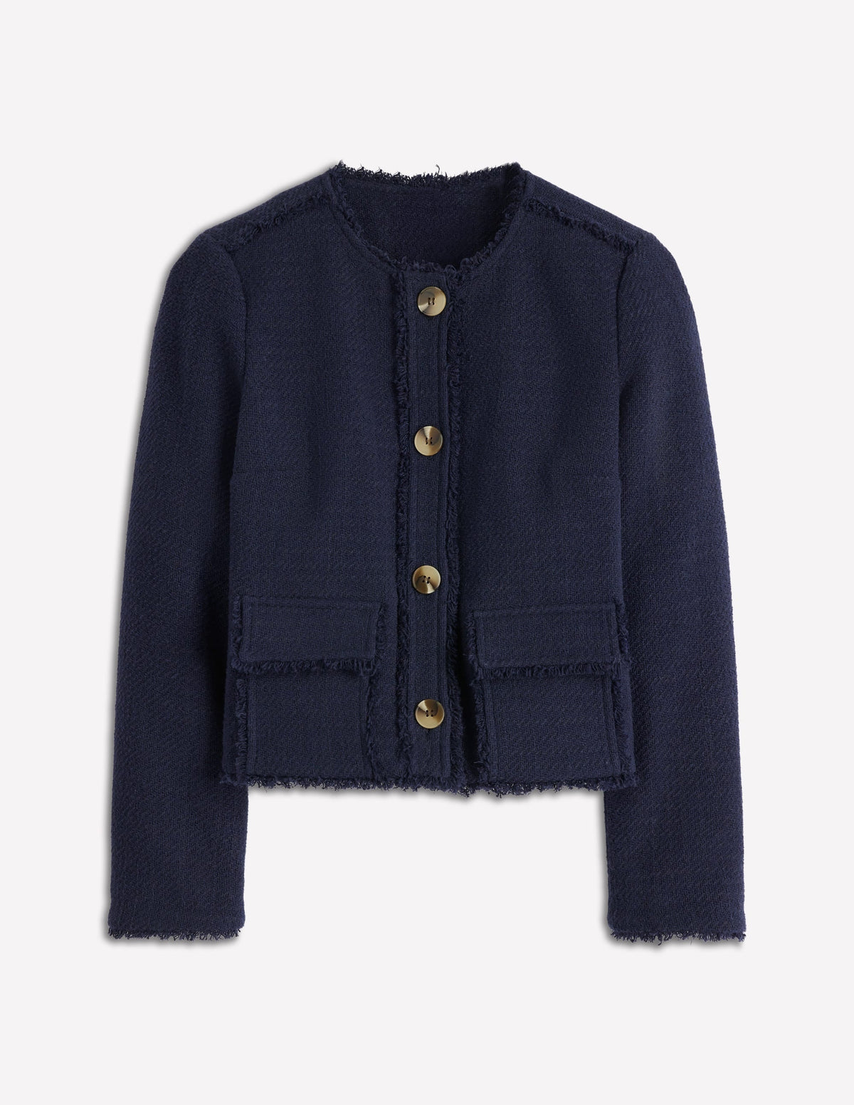 Collarless Textured Jacket-Navy