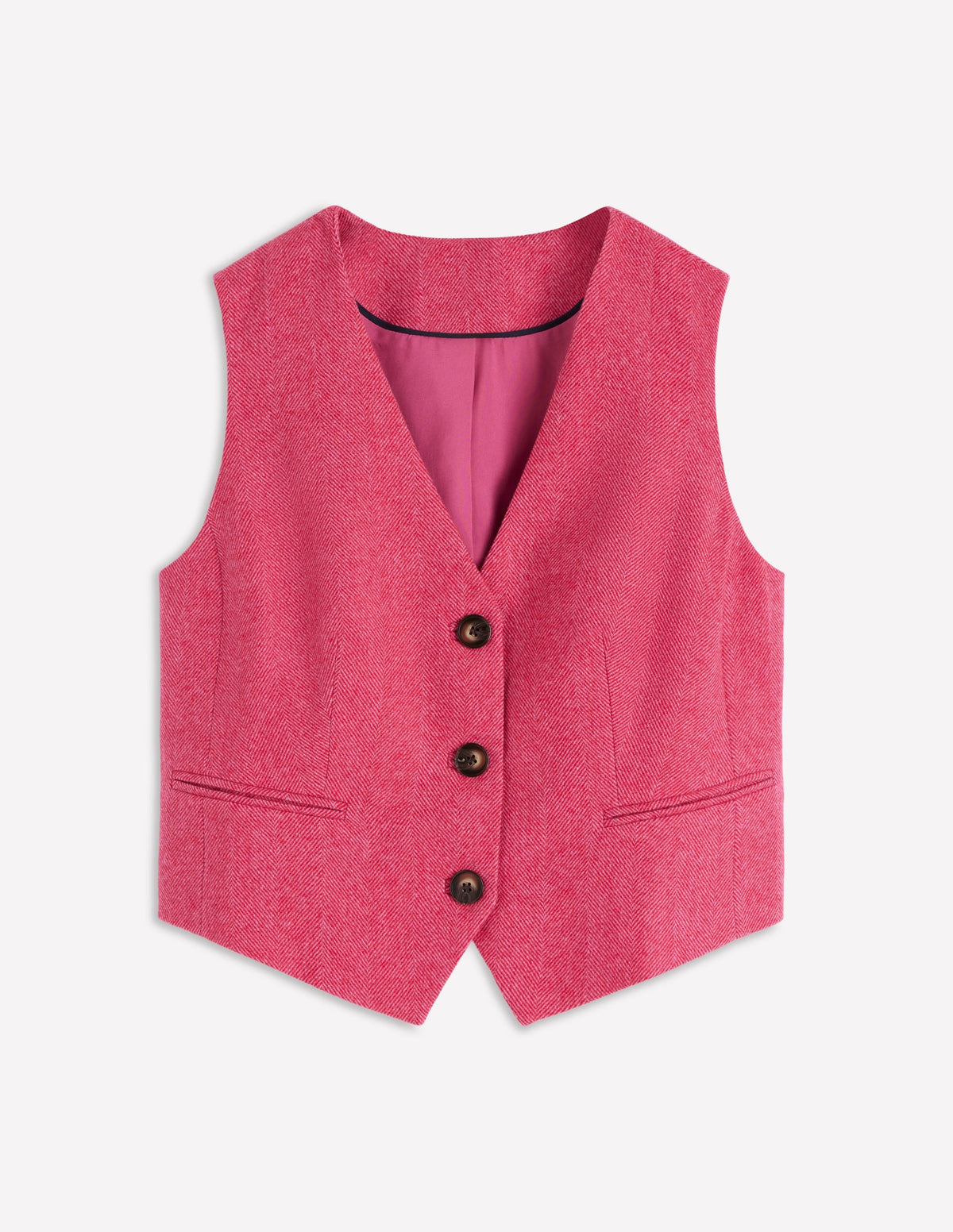 Pink Wool Waistcoat-Red and Pink Wide Herringbone