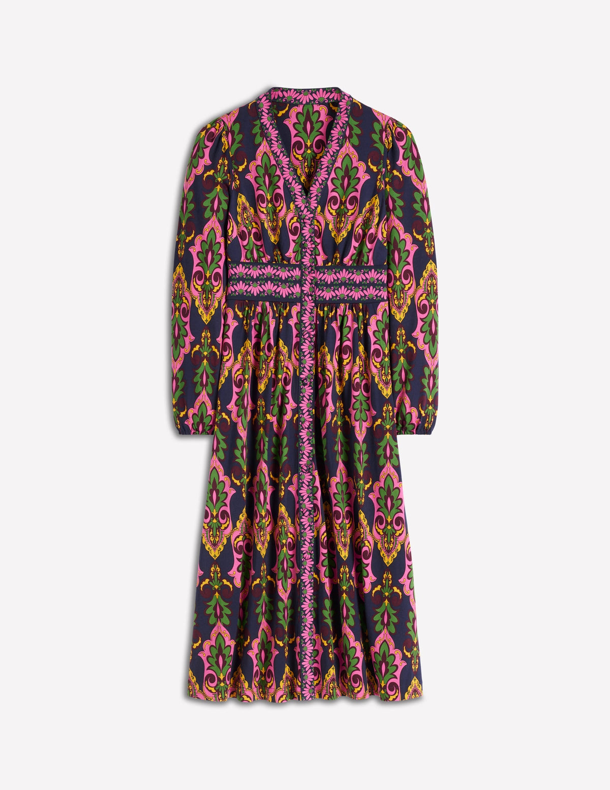 Natalia Long Sleeve Tea Dress-French Navy, Ornate Charm