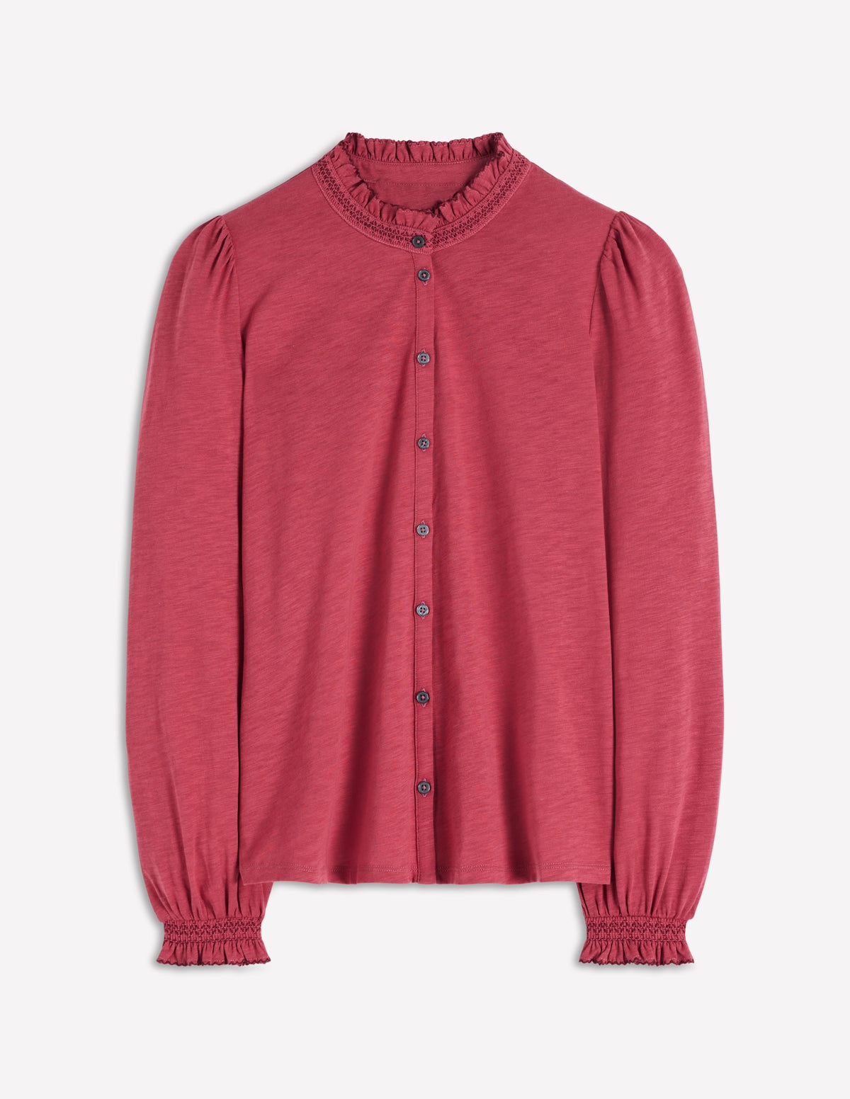 Effie Smocked Detail Shirt-Terracotta Red