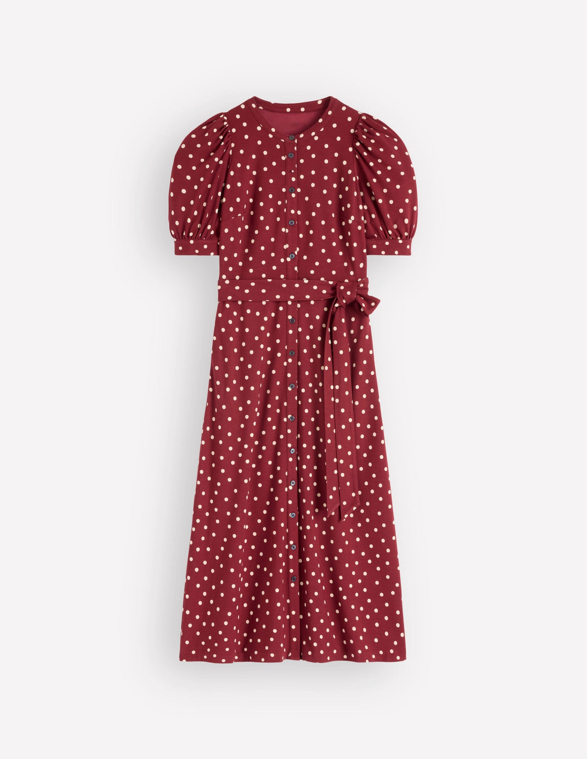 Puff Sleeve Ponte Shirt Dress-Red Pear, Painted Dot