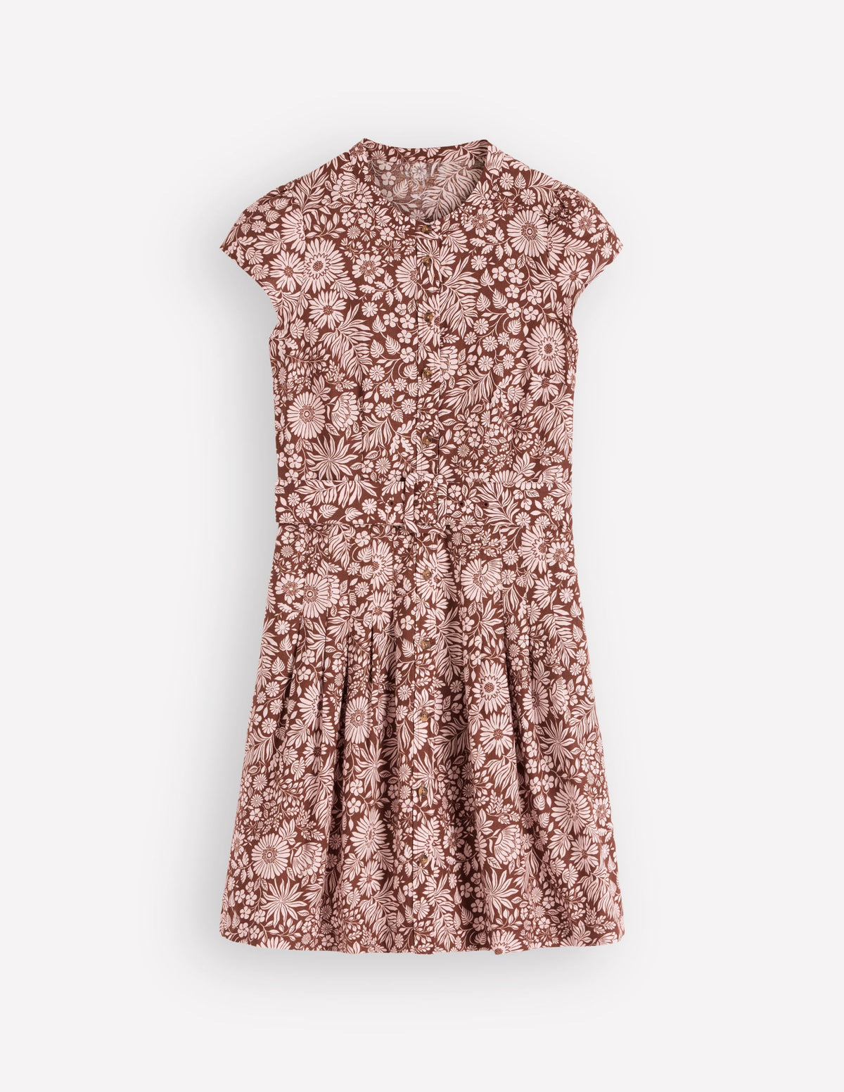 Arabella Short Linen Dress-Brown Flowerbed Bloom