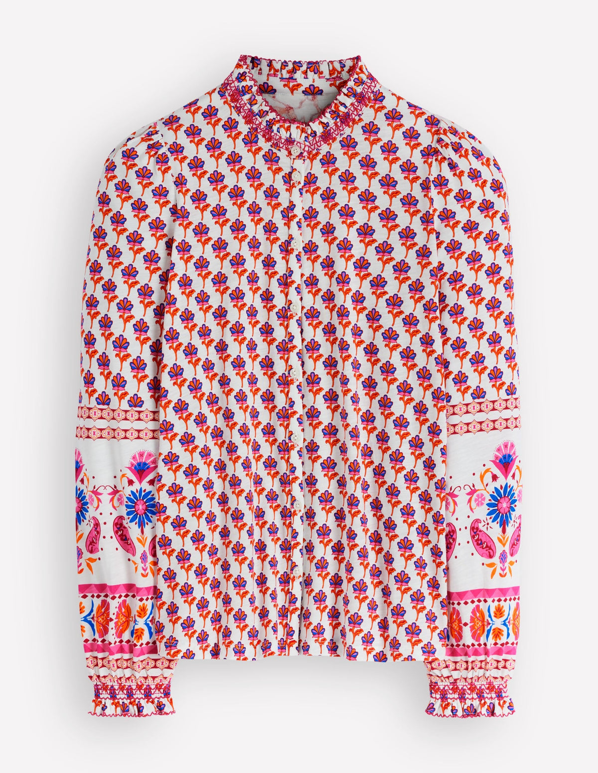 Effie Smocked Detail Shirt-Multi, Meadow Stamp Placement