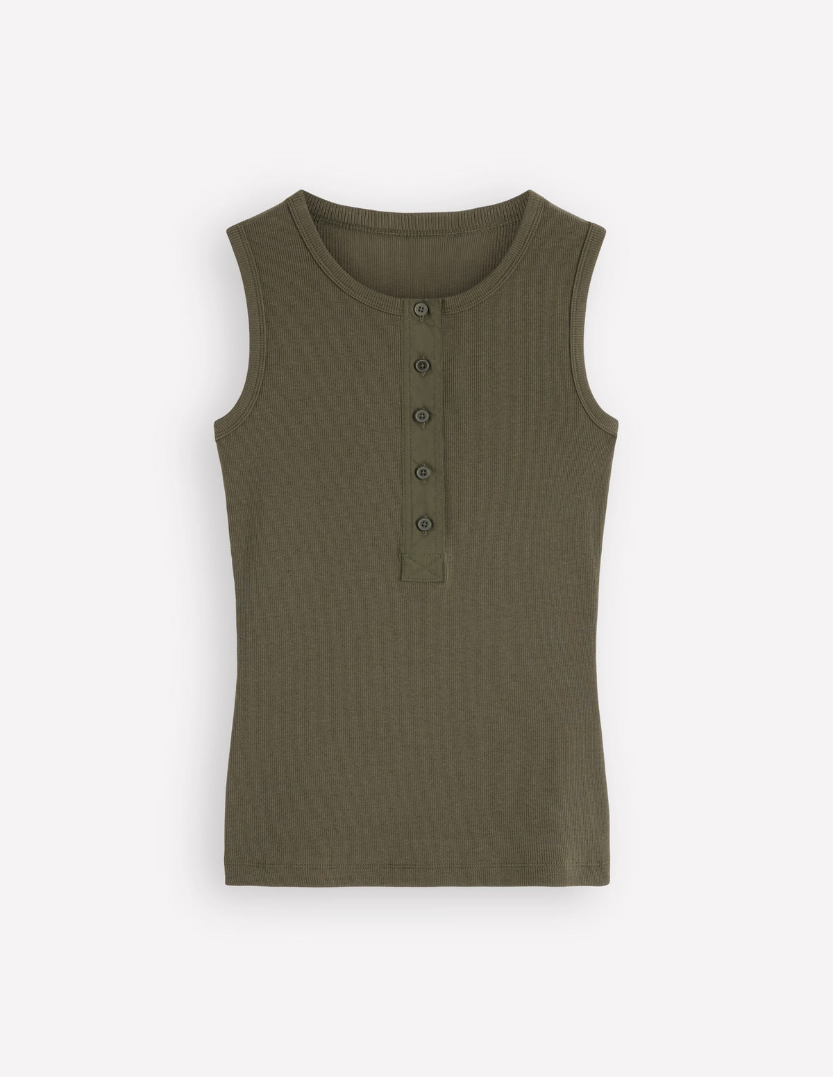 Crew Neck Henley Tank-Olive Night