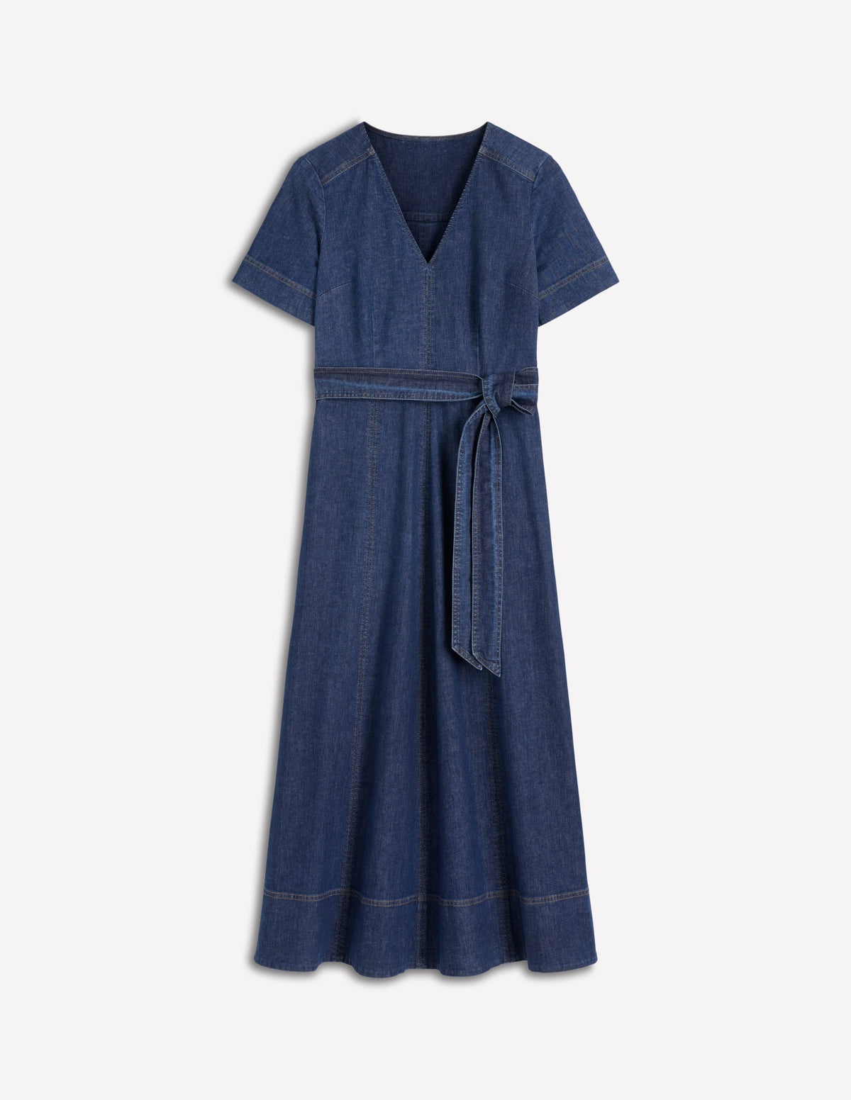 V-Neck Denim Dress-Mid Vintage