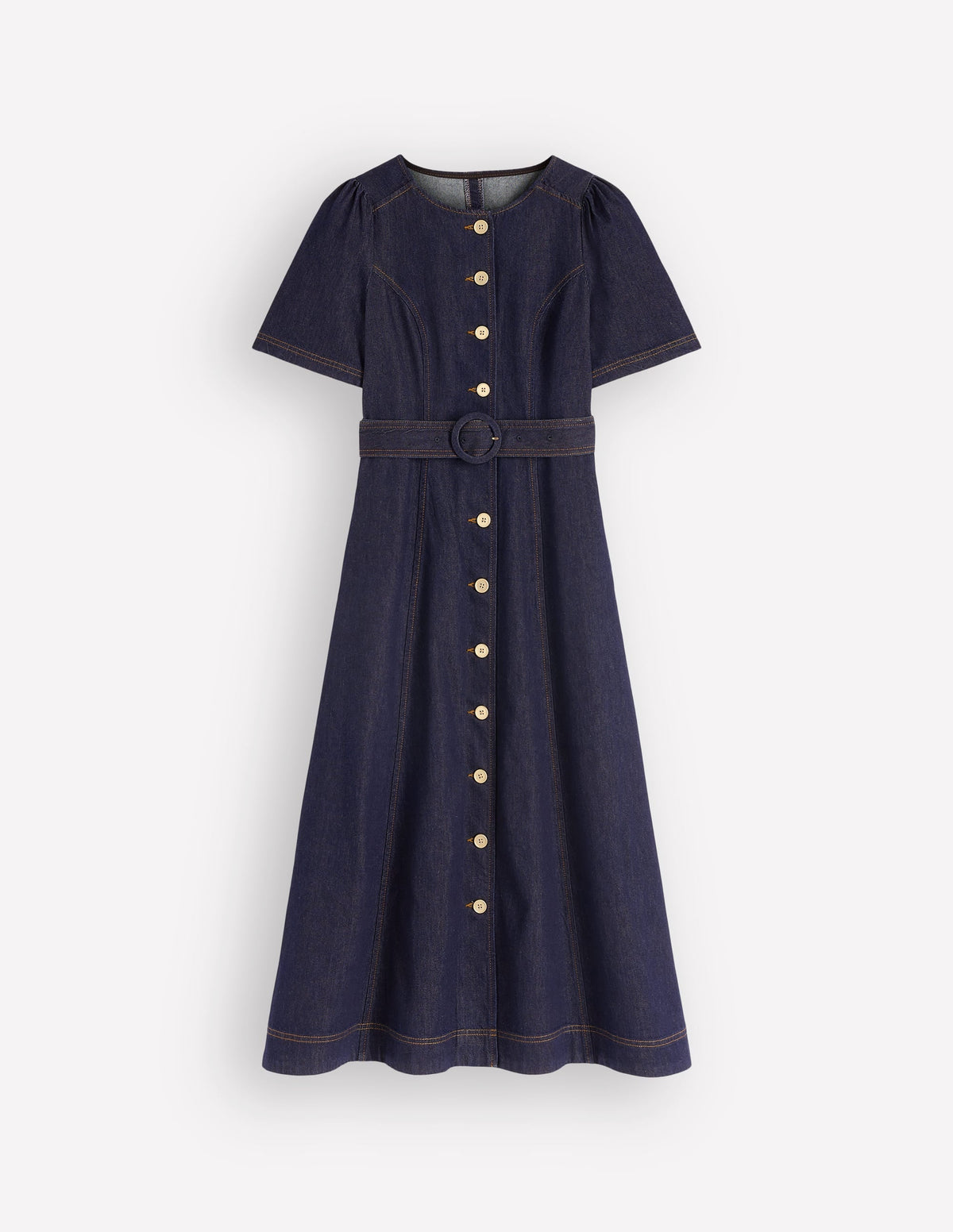 Button Detail Denim Dress-Indigo Wash