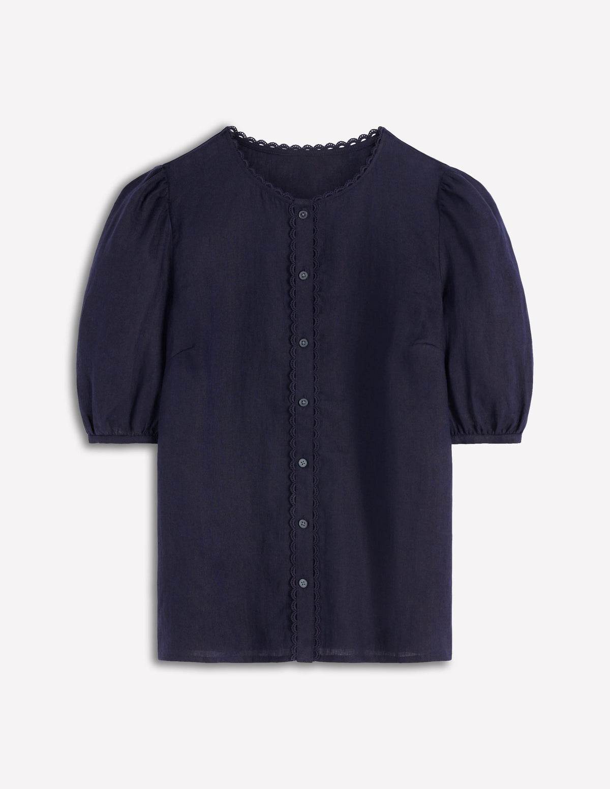 Leah Short Sleeve Linen Top-Navy