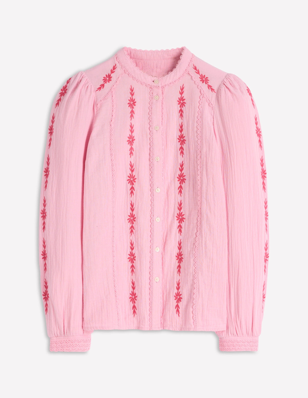 Rhea Trim Doublecloth Top-Formica Pink Embroidery