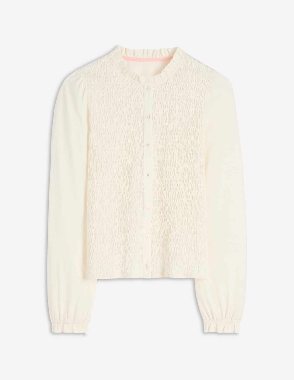 Supersoft Smocked button top-Ivory