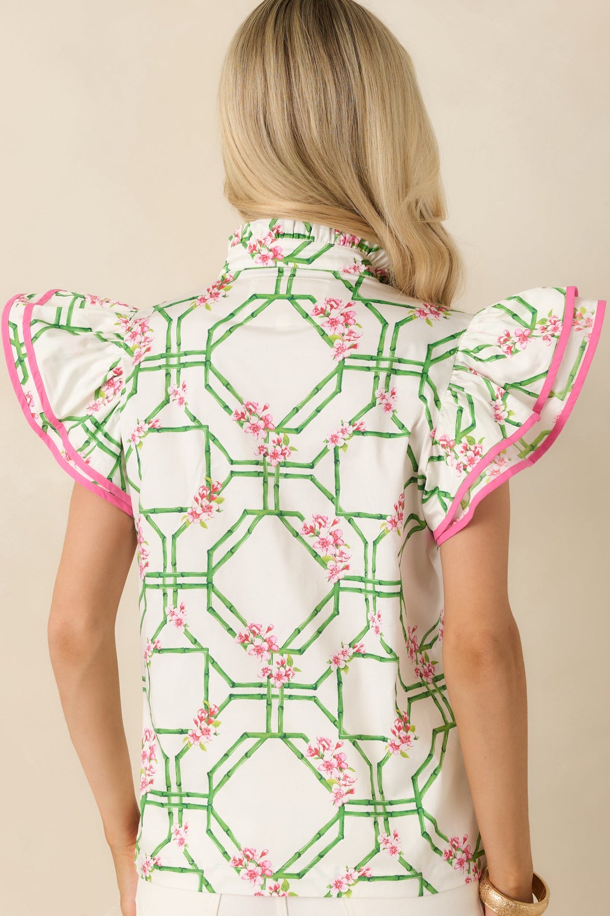 Prosperina Gracie White Multi Floral Trellis Cotton Blouse