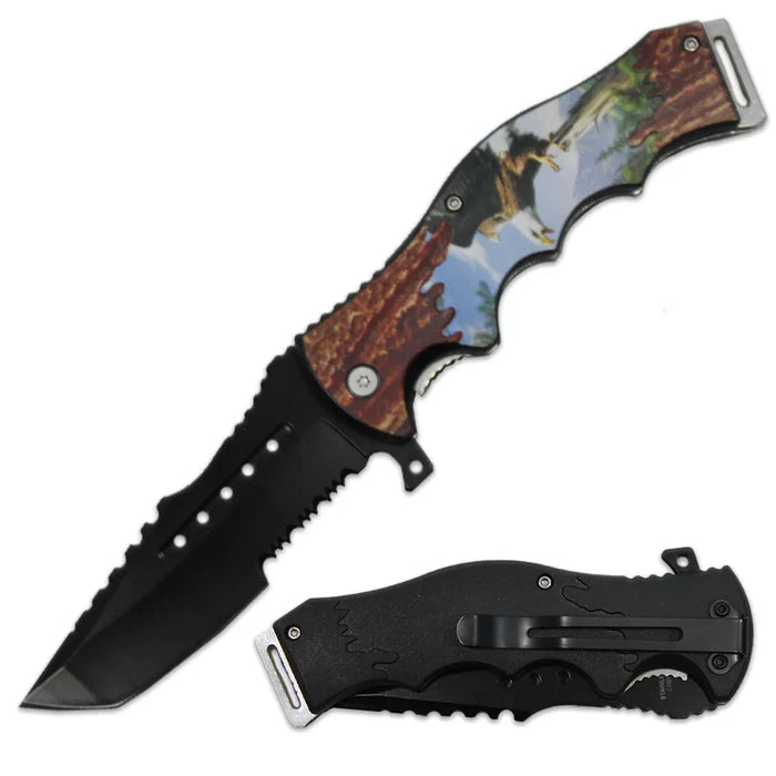 4.5" Wildlife Eagle Folding Knifew/wooden handle StonedGenie.com