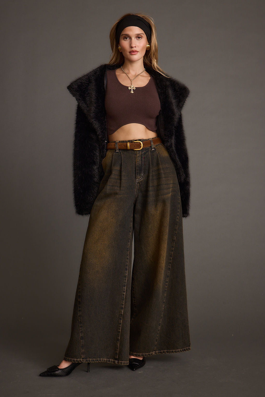 Brielle Black Faux Fur Cropped Jacket