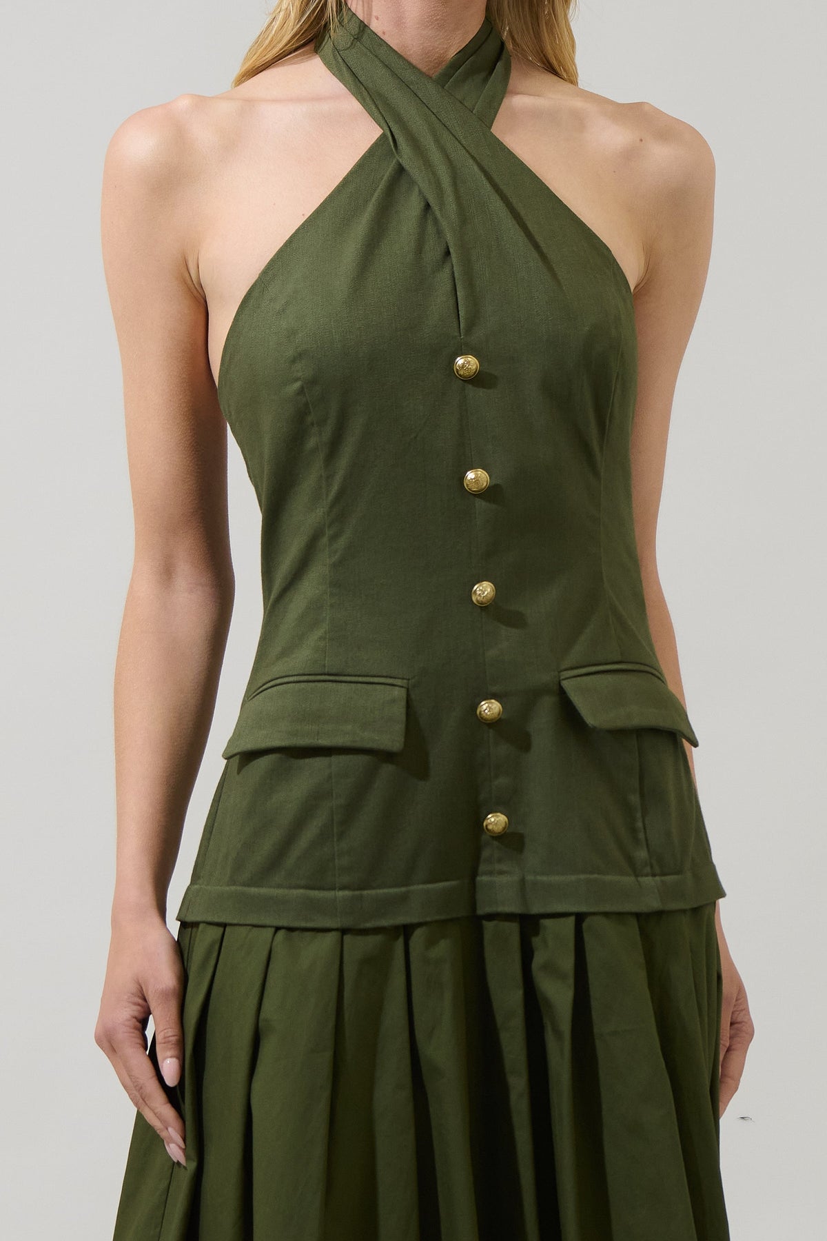 Carine Pleated Halter Midi Dress