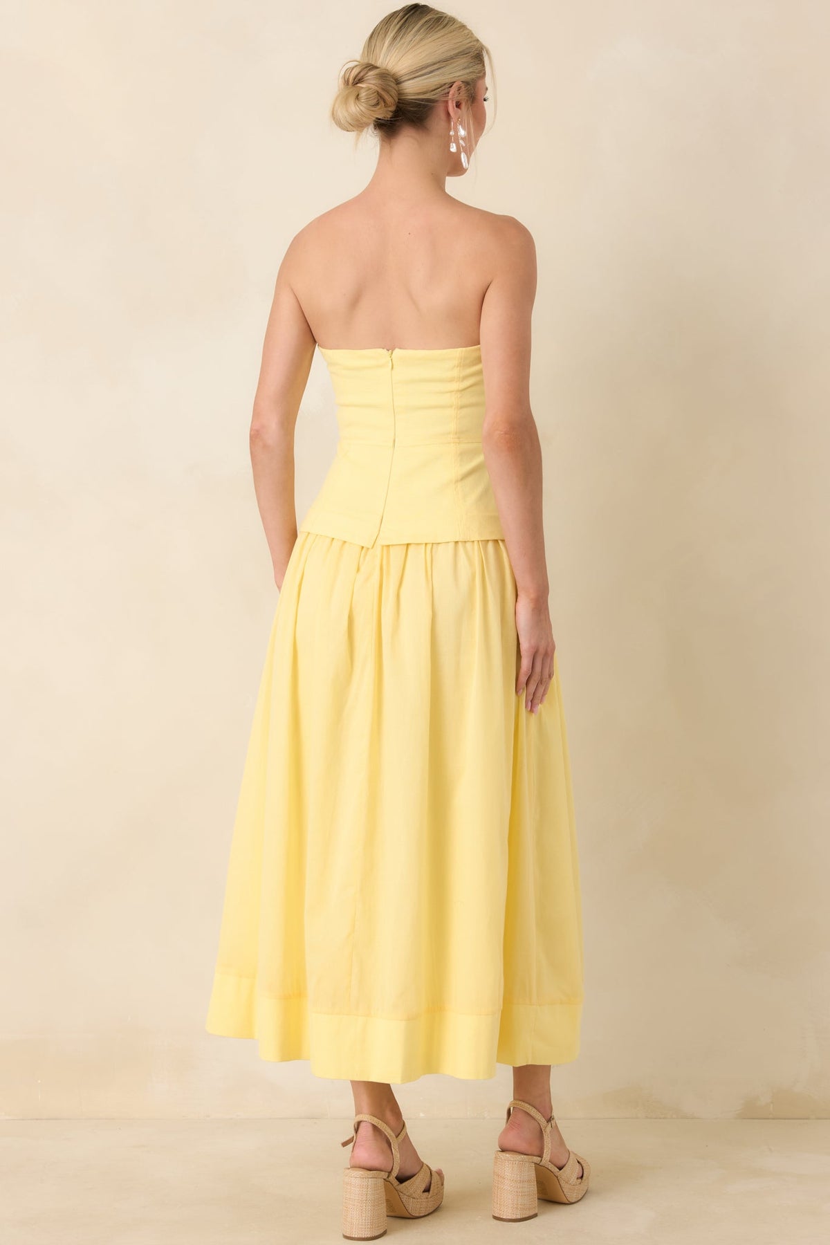 You Already Know Yellow Cotton Bustier Bodice Strapless Midi Dress