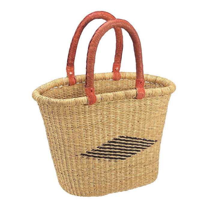 African Bolga Basket Navy/Natural V-shape Oval