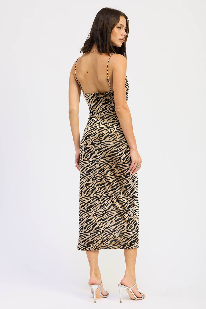 Gathered Midi Zebra Print Dress