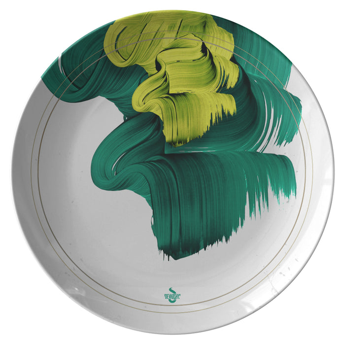Green Abstract Brush Stroke | 10" Dinner Plate ThermoSāf | Microwave/ dishwasher Safe Plates | 11186B