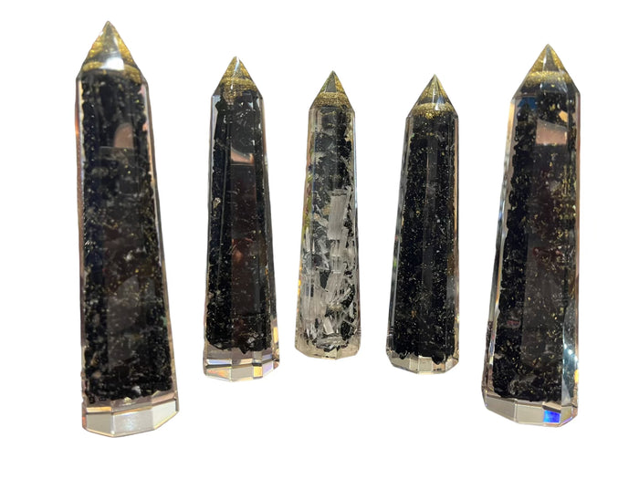 Black Tourmaline & Selenite & Iron Pyrite Resin Towers