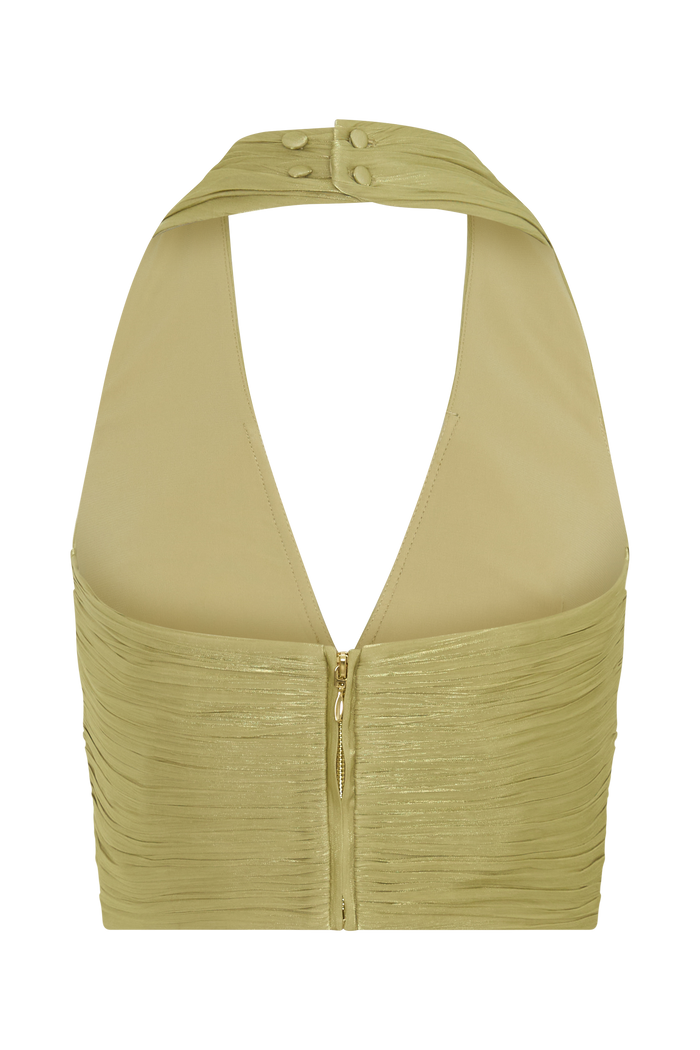 Makena Gathered V Neck Top - Green