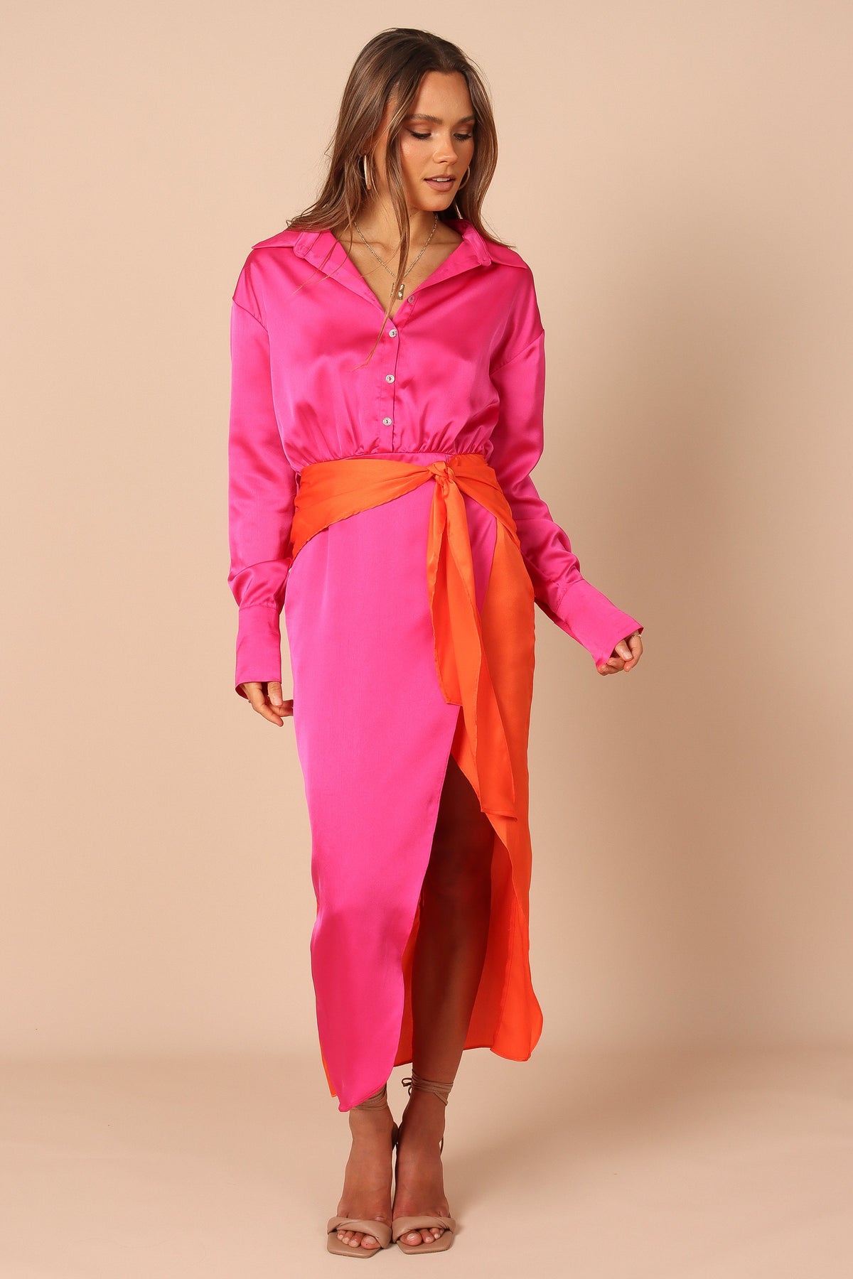 Austin Colourblock Wrap Dress - Pink/Orange