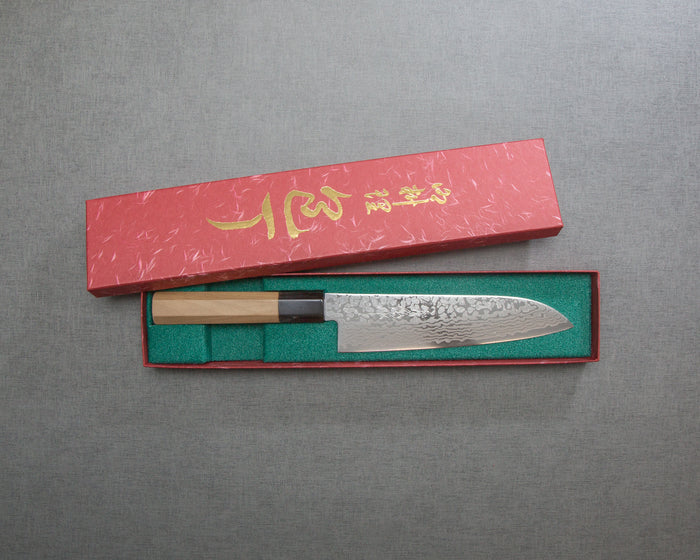 Yoshihiro "ZAD Series" Damascus 180mm Santoku with Magnolia Buffalo Horn Handle