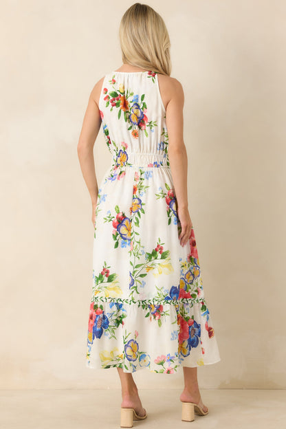 Pick Me Pretty Ivory Multi Floral Sleeveless Midi Dress