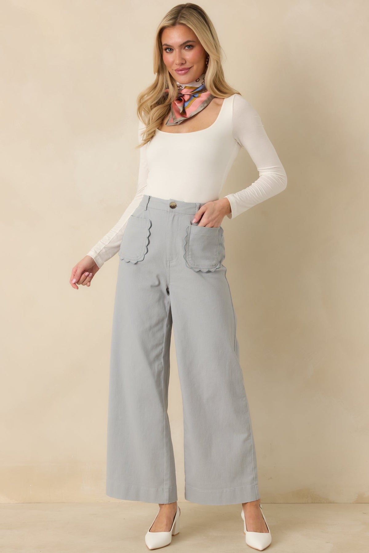 Memories Made Dusty Blue Cotton Wide Leg Pants