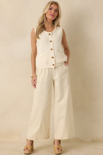 Onward And Upward Ivory Cotton Button Front Sweater Vest