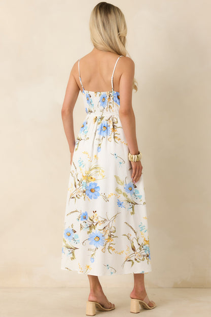 A Dash of Sunshine White Multi Floral Print Bow Accent Strap Midi Dress