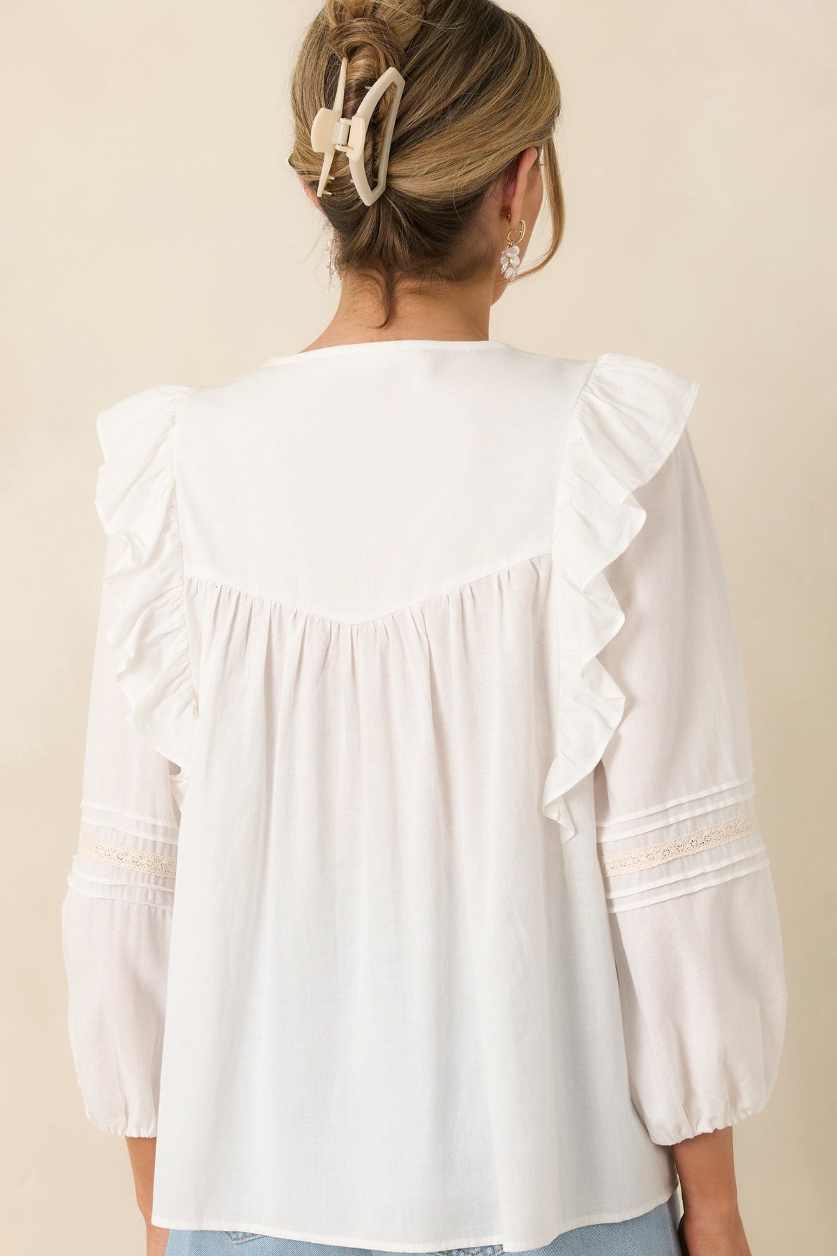 Where We Begin White Ruffle & Lace Trim Blouse