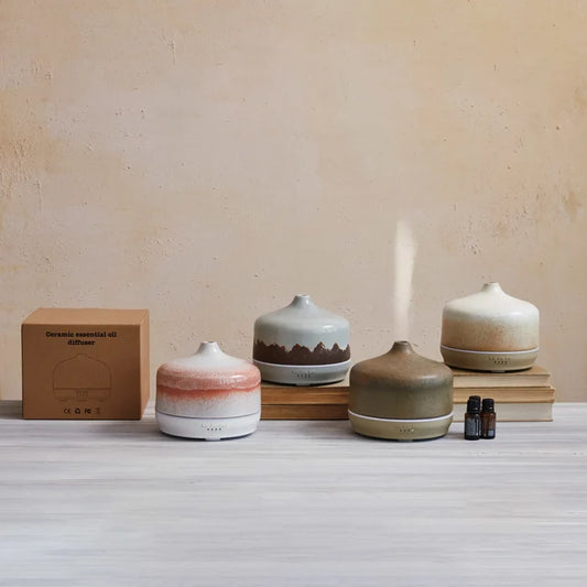 Creative Co-Op stoneware oil diffuser with timer reactive glaze 4 colors for home gift from Magnolias Home Decor