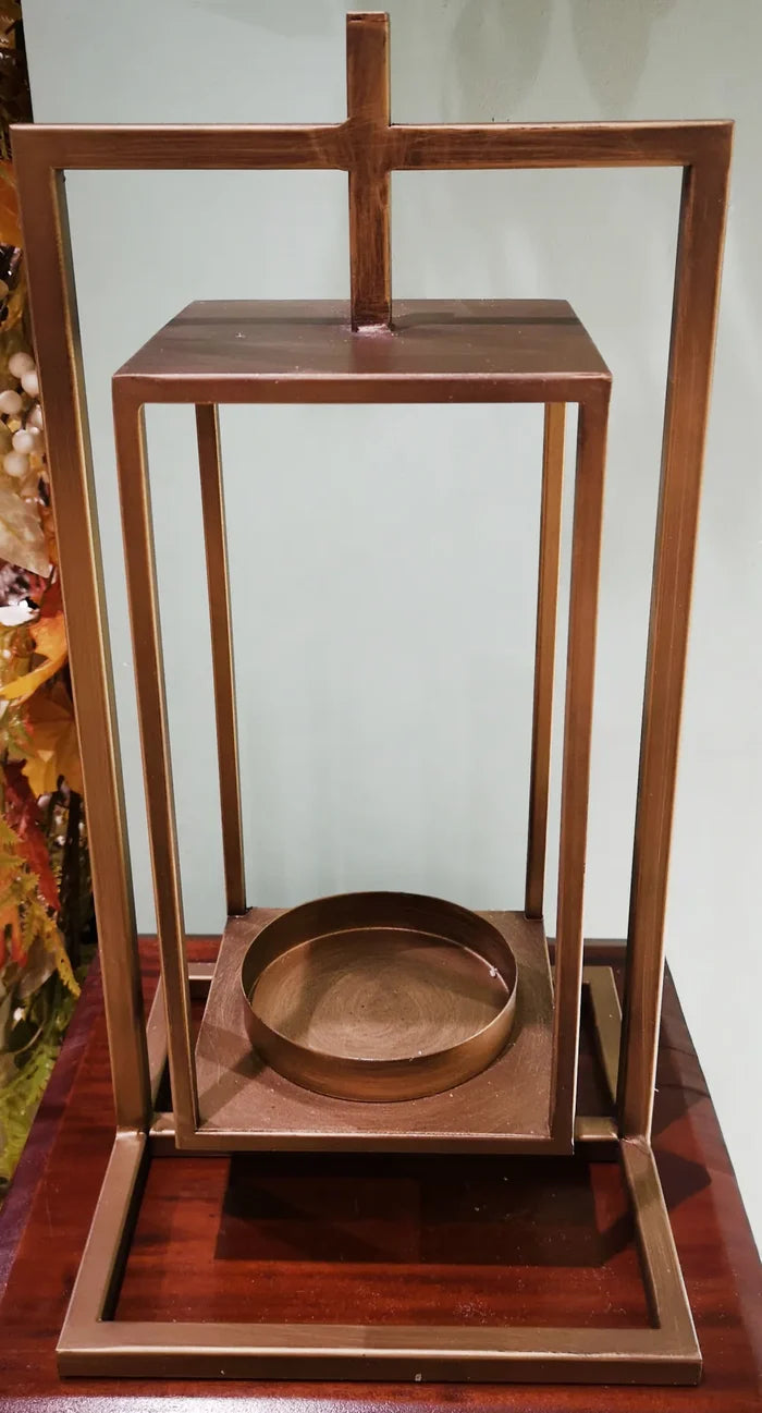 15.5" Deep Gold Rustic Metal Lantern