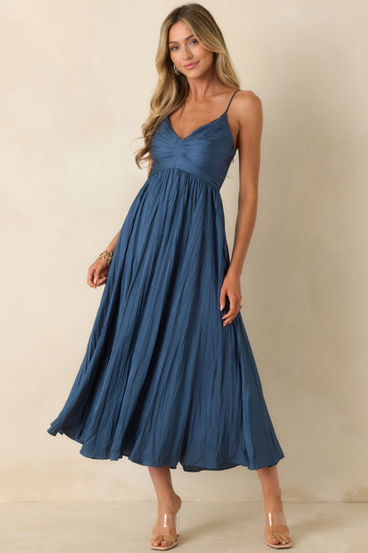 ASTR The Label Maeve Navy Pleated Midi Dress