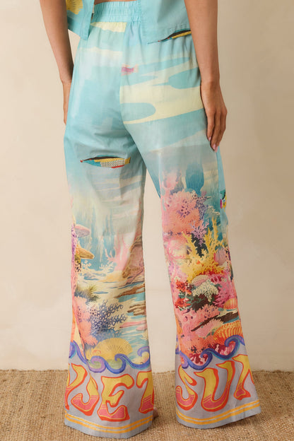 Paradisa Gulf Coast Blue Multi Cotton Reef Print Pants