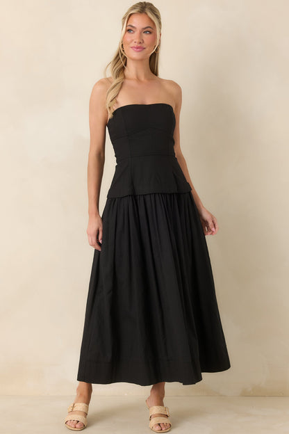 You Already Know Black Cotton Bustier Bodice Midi Dress