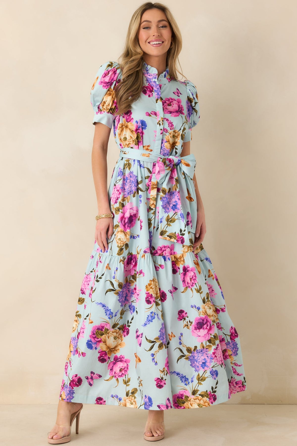 Prosperina Marguerite Blue Multi Floral Cotton Maxi Dress
