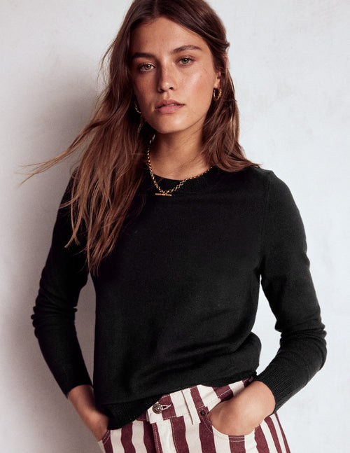 Emilia Cotton Crew Sweater-Black