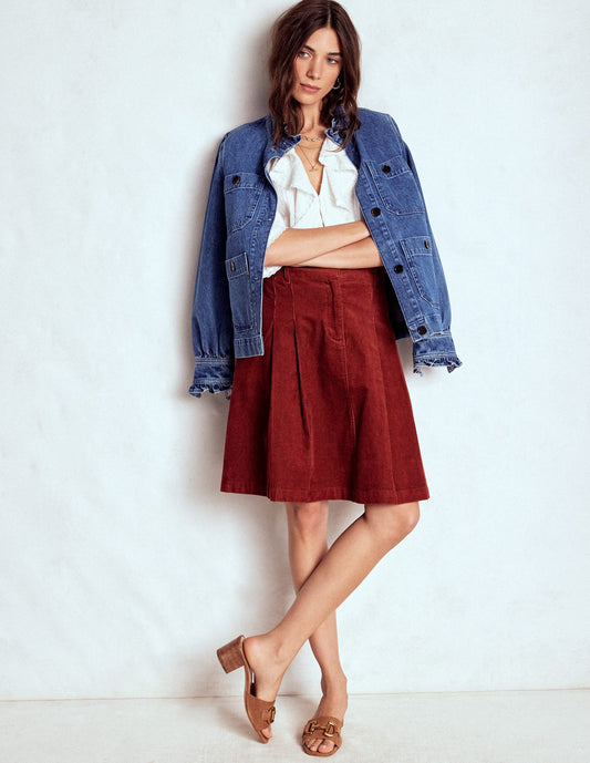 Pleated Cord Skirt-Fired Brick