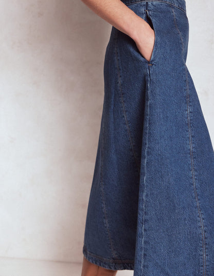Joy Panelled Denim Skirt-Mid Wash