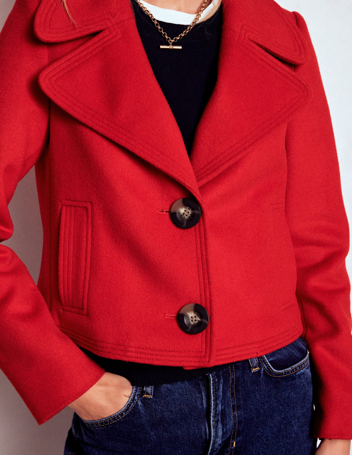 Topstitch Jacket-Poppy Red