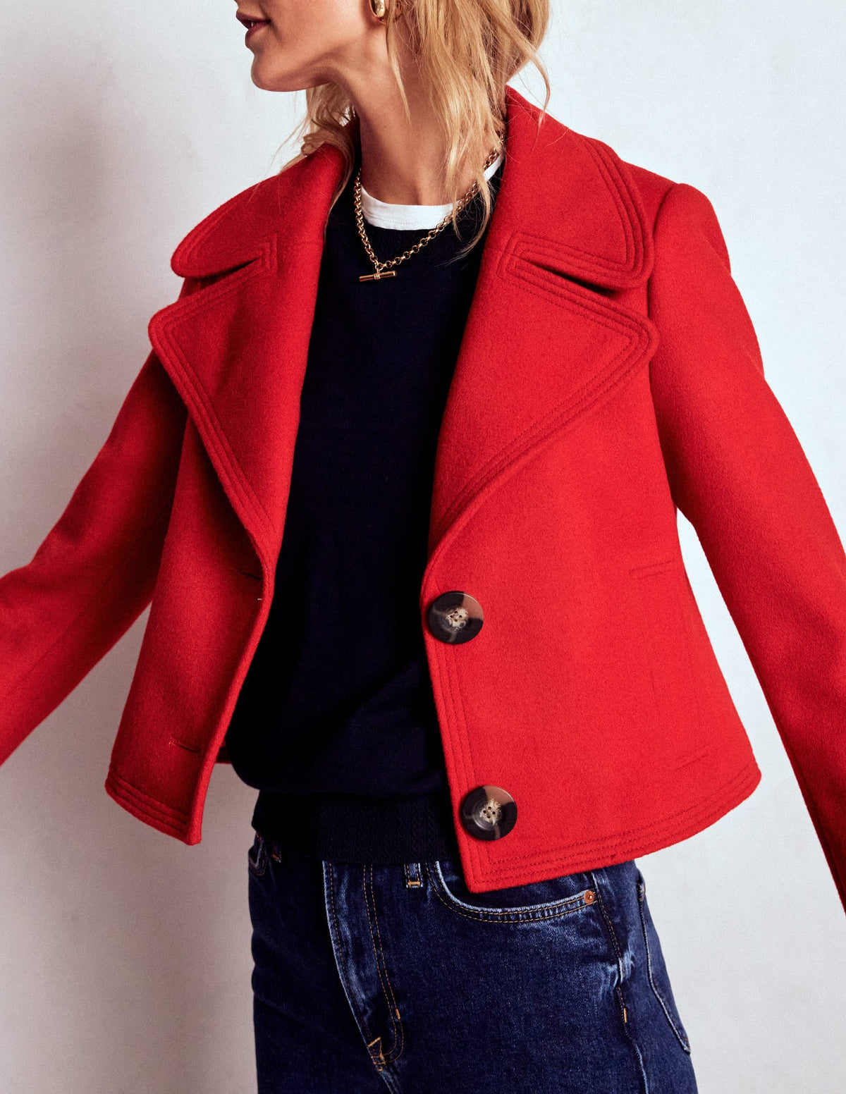 Topstitch Jacket-Poppy Red